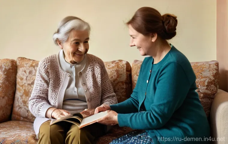 치매관리사 취업 시 우선순위 정하기 - **Prompt:** A compassionate female caregiver, approximately 30-40 years old, with a gentle smile, is...