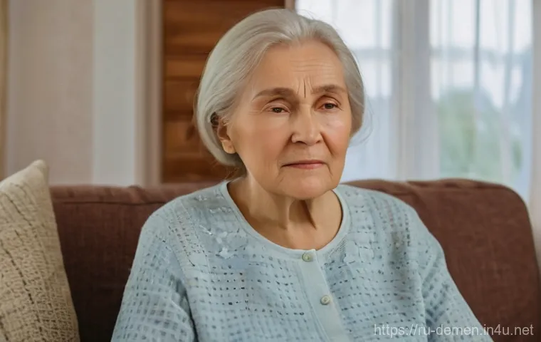 치매관리사 업무 중 발생하는 윤리적 문제 - **Prompt:** A serene portrait of an elderly Russian woman with dementia, her face showing a mix of c...